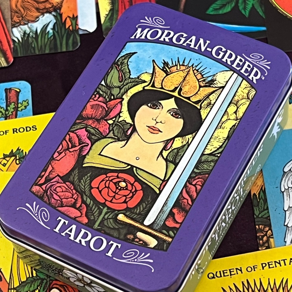 Morgan-Greer Tarot in a Tin - Travel Size 78 Card Tarot Deck, Guidebook included